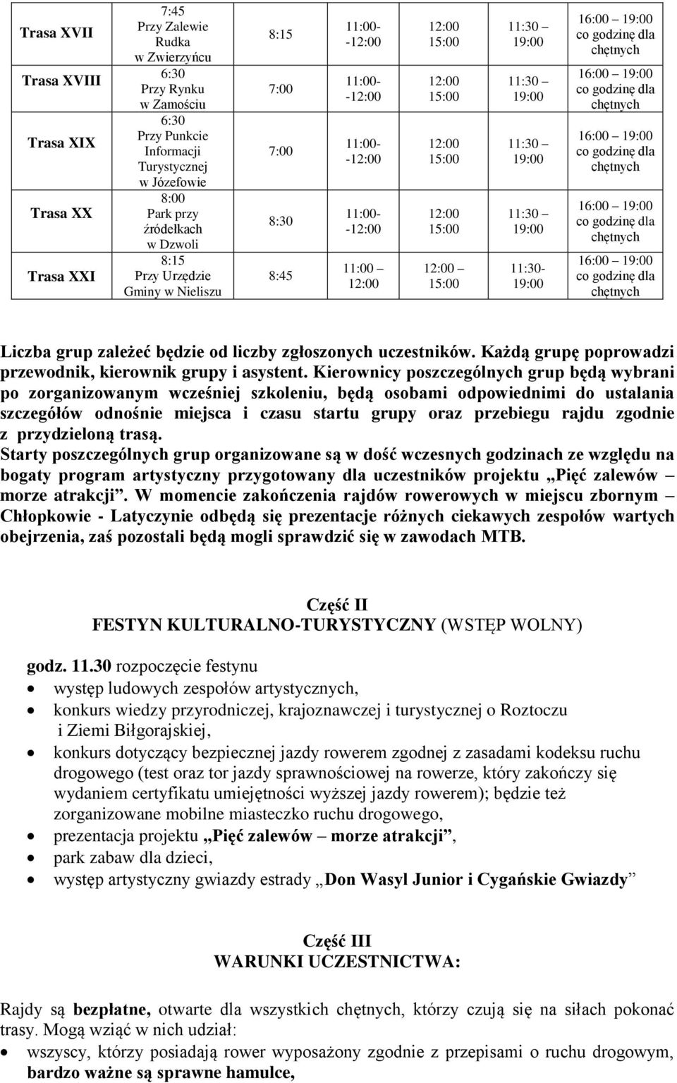 Każdą grupę poprowadzi przewodnik, kierownik grupy i asystent.