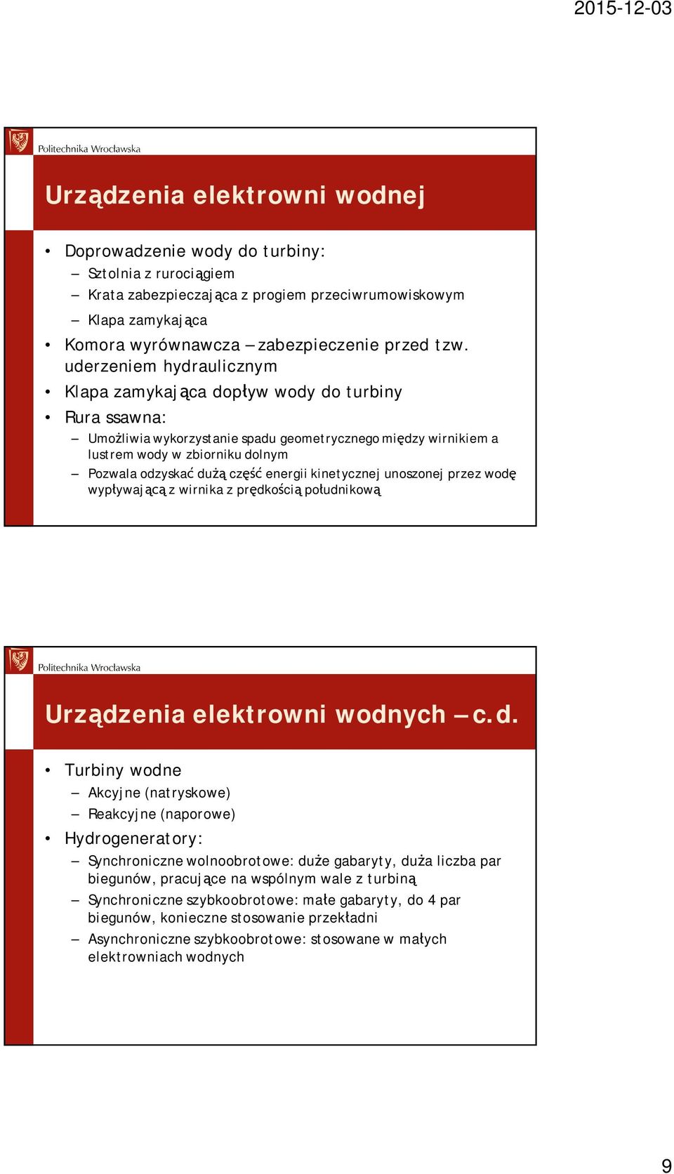 energii kinetycznej unoszonej przez wod 