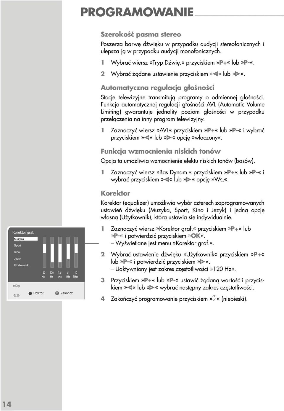 Funkcja automatycznej regulacji głośności AVL (Automatic Volume Limiting) gwarantuje jednolity poziom głośności w przypadku przełączenia na inny program telewizyjny.