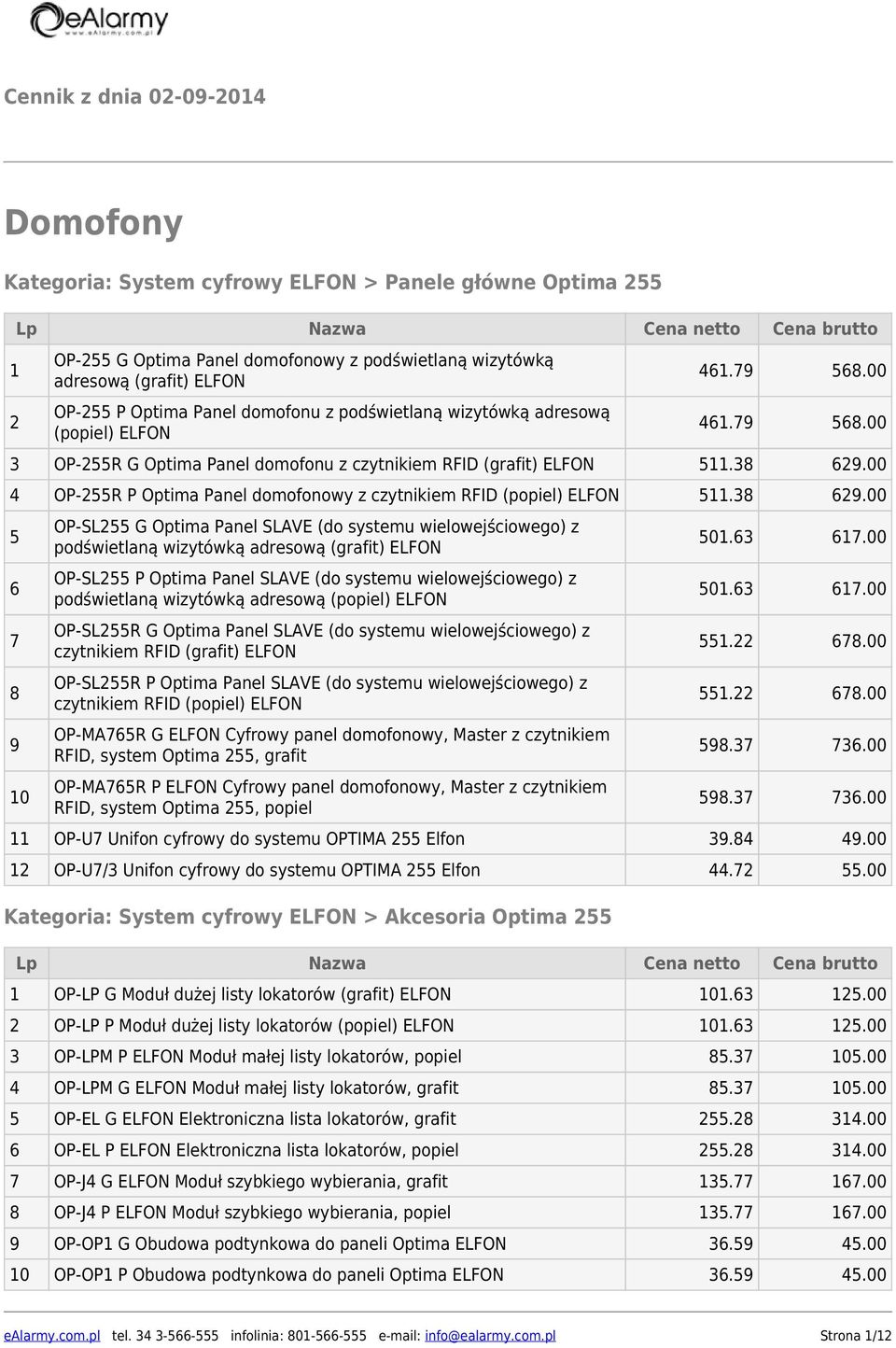00 4 OP-255R P Optima Panel domofonowy z czytnikiem RFID (popiel) ELFON 511.38 629.