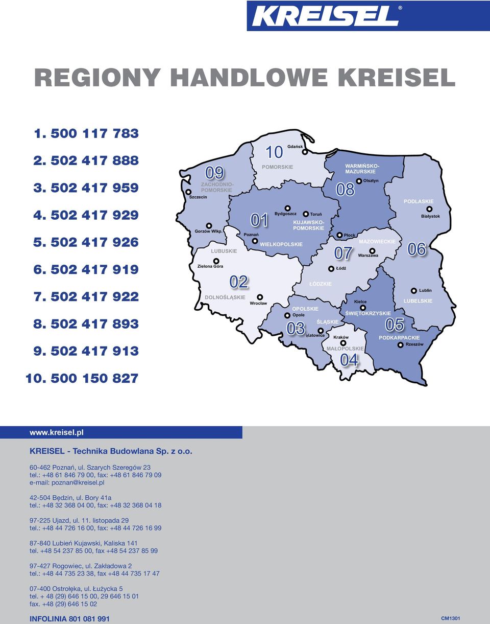 Zielona Góra LUBUSKIE 02 DOLNOŚLĄSKIE 01 Poznań Wrocław 10 POMORSKIE Gdańsk Bydgoszcz Toruń KUJAWSKO- POMORSKIE WIELKOPOLSKIE ŁÓDZKIE OPOLSKIE Opole ŚLĄSKIE 03 Katowice Łódź Kraków WARMIŃSKO-