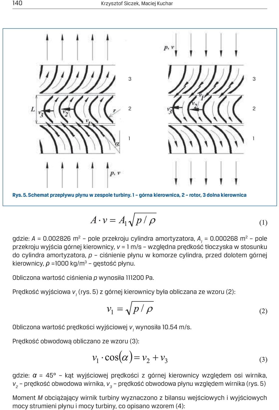 000268 m 2 pole przekroju wyjścia górnej kierownicy, v = 1 m/s względna prędkość tłoczyska w stosunku do cylindra amortyzatora, p ciśnienie płynu w komorze cylindra, przed dolotem górnej kierownicy,