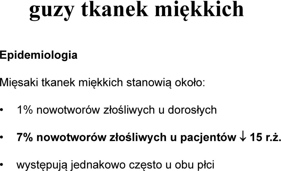 złośliwych u dorosłych 7% nowotworów złośliwych