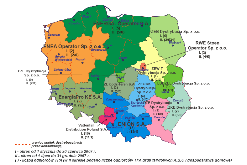 Od monopolu do konkurencji Liczba odbiorców korzystających z TPA na terenie działania