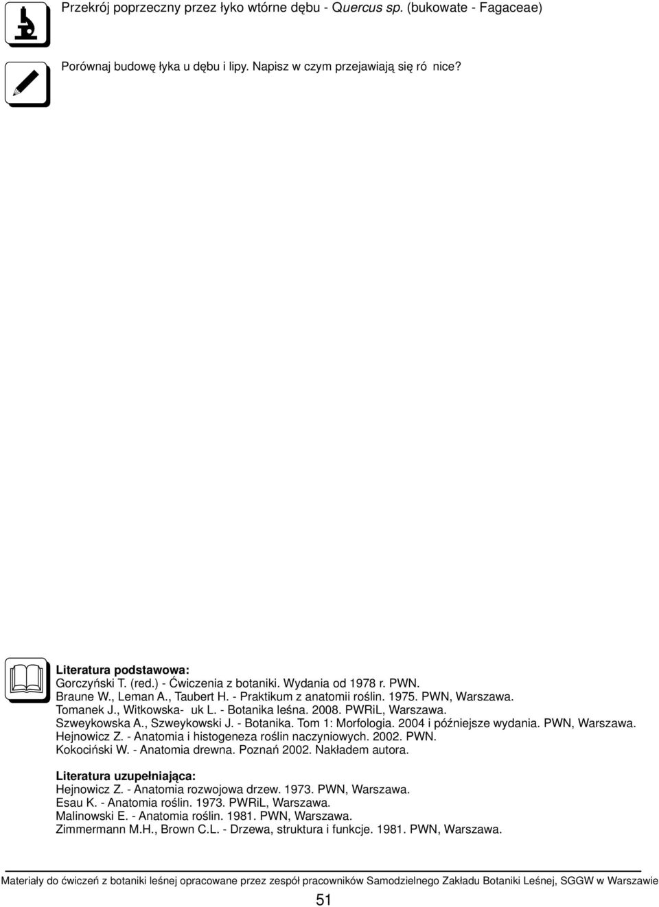 PWRiL, Warszawa. Szweykowska A., Szweykowski J. - Botanika. Tom 1: Morfologia. 2004 i późniejsze wydania. PWN, Warszawa. Hejnowicz Z. - Anatomia i histogeneza roślin naczyniowych. 2002. PWN. Kokociński W.