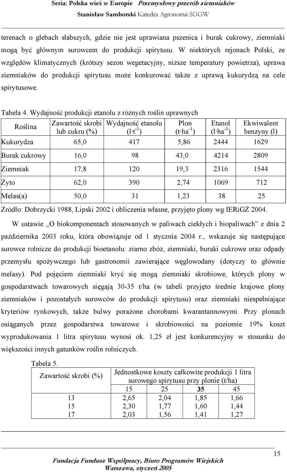 cele spirytusowe. Tabela 4.