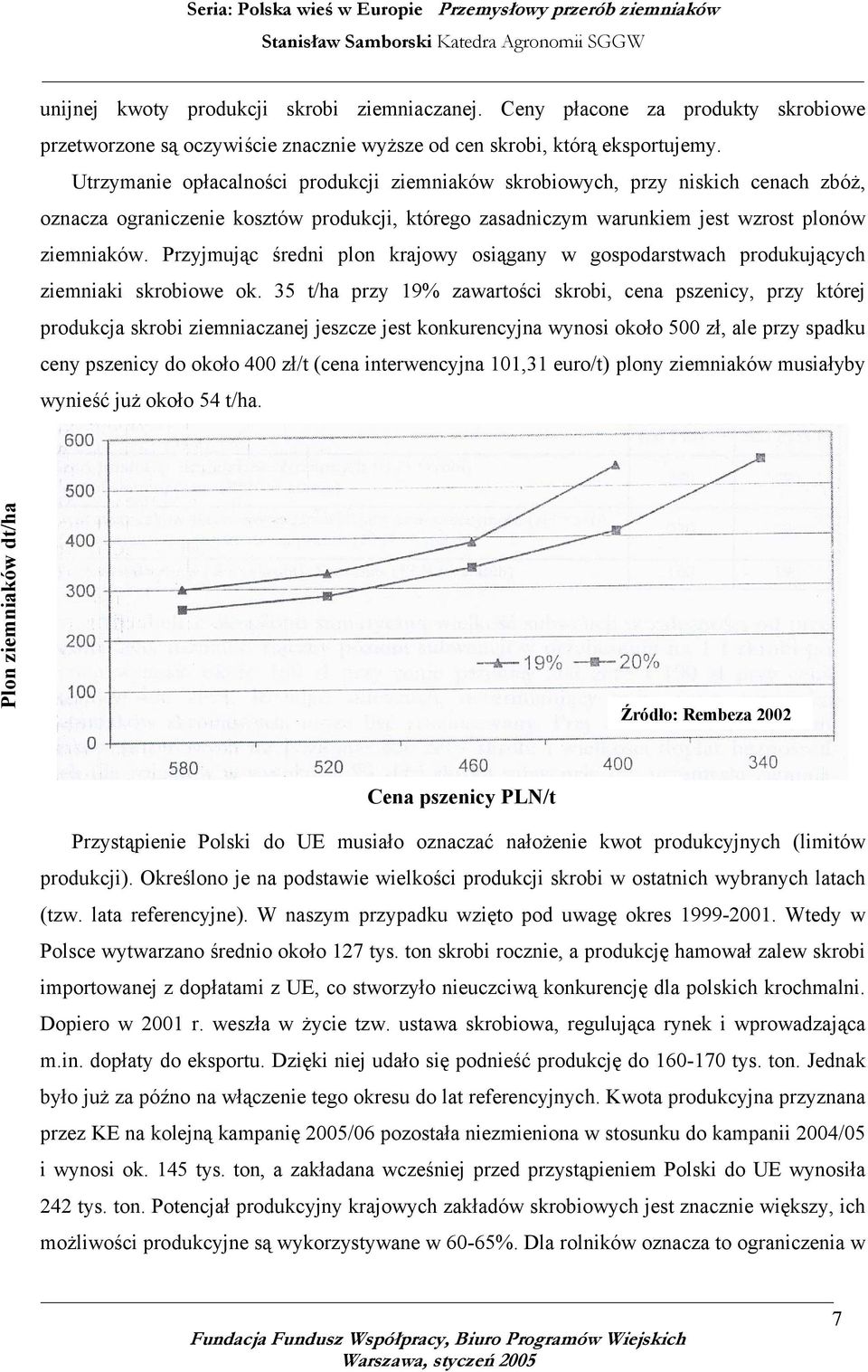 Przyjmując średni plon krajowy osiągany w gospodarstwach produkujących ziemniaki skrobiowe ok.