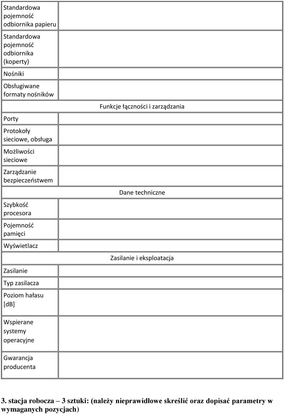 Zasilanie Typ zasilacza Poziom hałasu [db] Funkcje łączności i zarządzania Dane techniczne Zasilanie i eksploatacja Wspierane