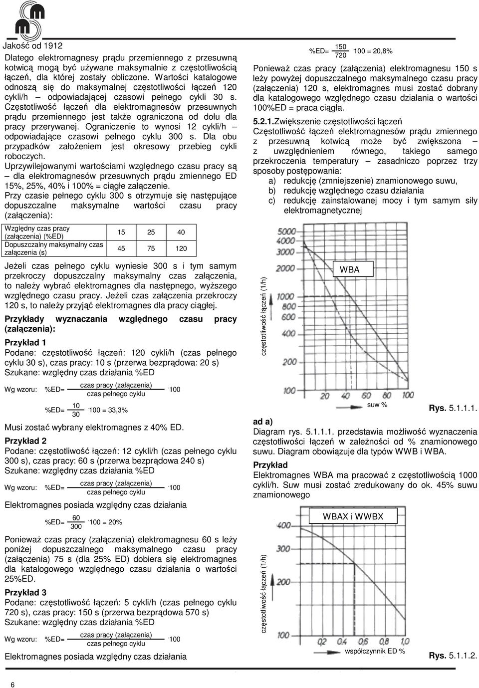 Częstotliwość łączeń dla elektromagnesów przesuwnych prądu przemiennego jest takŝe ograniczona od dołu dla pracy przerywanej.