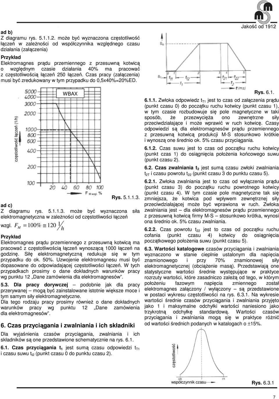 działania 40% ma pracować z częstotliwością łączeń 50 łączeń. Czas pracy (załączenia) musi być zredukowany w tym przypadku do 0,5x40%=0%ED. Rys. 5.1.1.3.