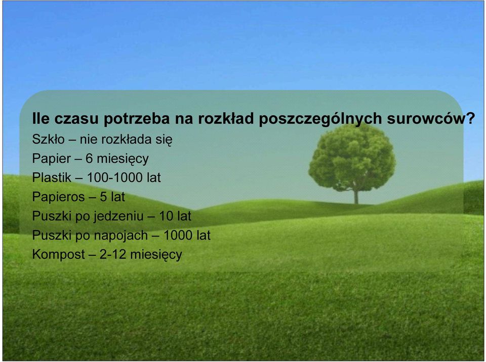 Szkło nie rozkłada się Papier 6 miesięcy Plastik