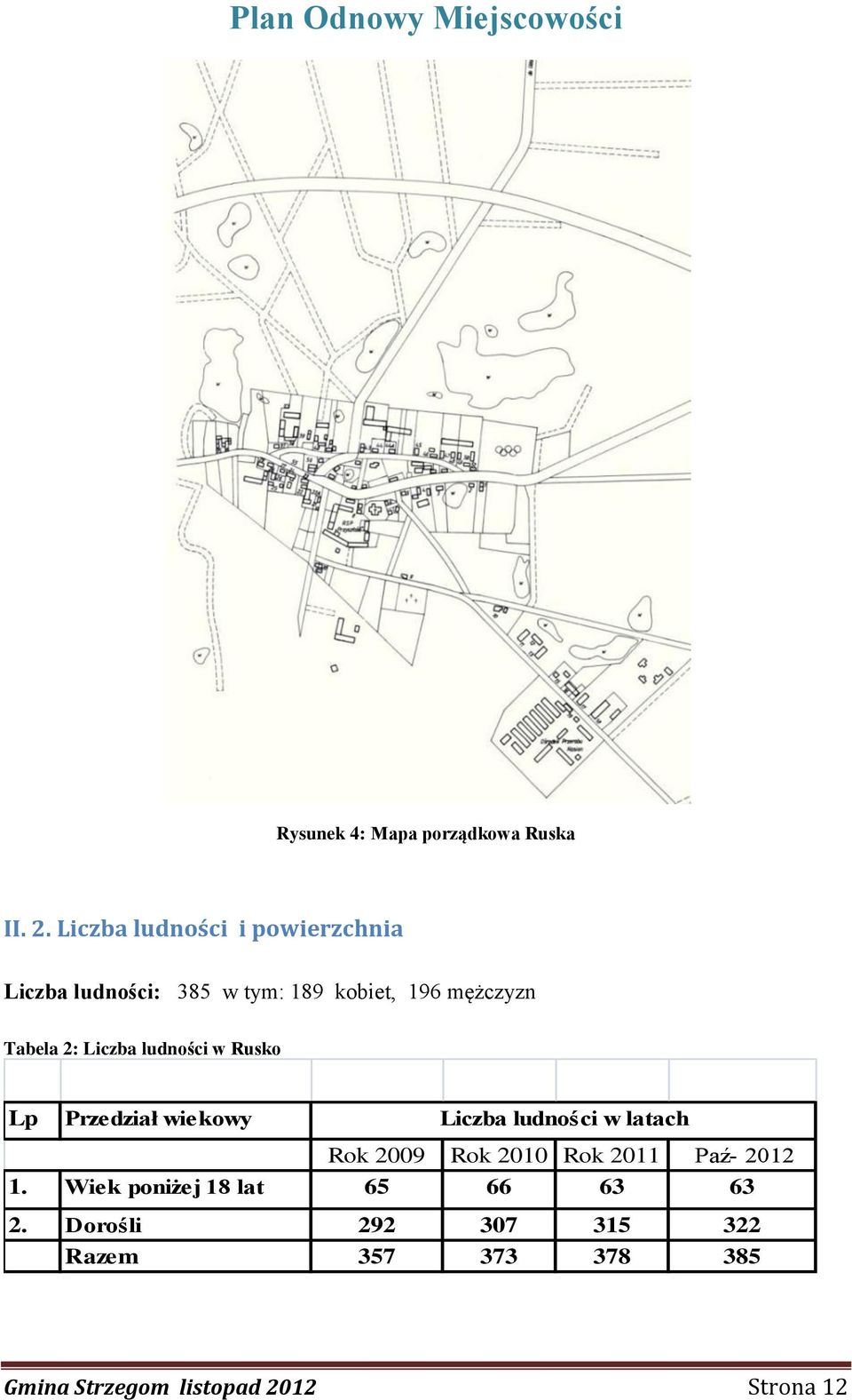 2: Liczba ludności w Rusko Lp Przedział wiekowy Liczba ludności w latach Rok 2009 Rok 2010