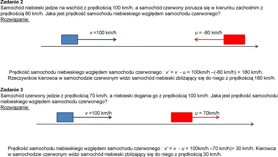 Rzeczywiście kierowca w samochodzie czerwonym widzi samochód niebieski zbliżający się do nieo z prędkością 8 km/h.