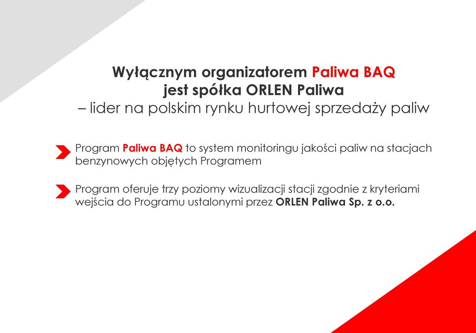 stacjach benzynowych objętych Programem Program oferuje trzy poziomy wizualizacji