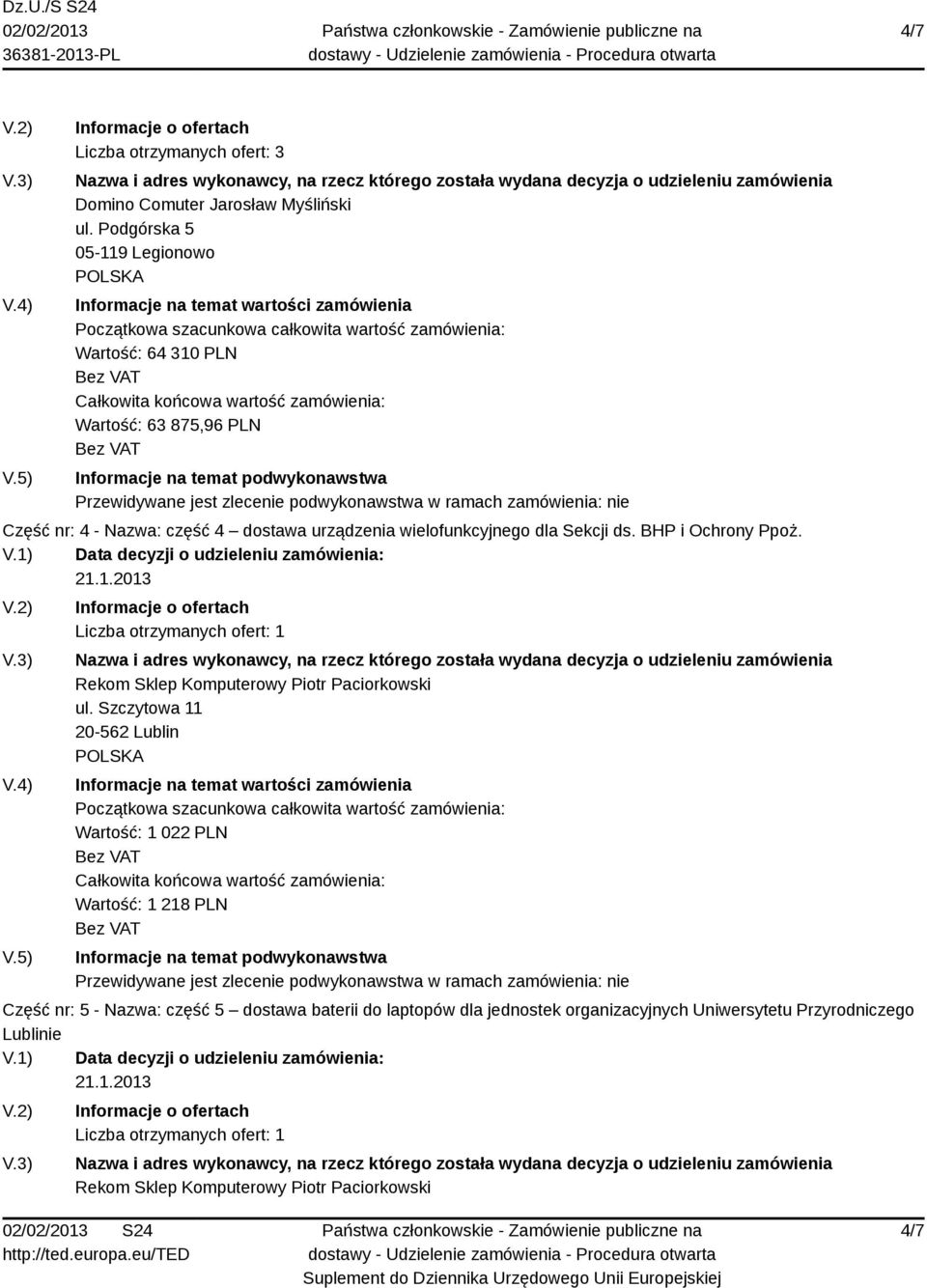 urządzenia wielofunkcyjnego dla Sekcji ds. BHP i Ochrony Ppoż.