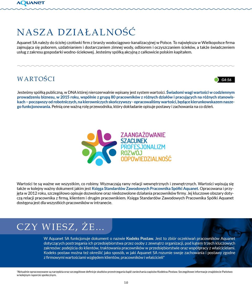 Jesteśmy spółką akcyjną z całkowicie polskim kapitałem. Wartości G4-56 Jesteśmy spółką publiczną, w DNA której nierozerwalnie wpisany jest system wartości.