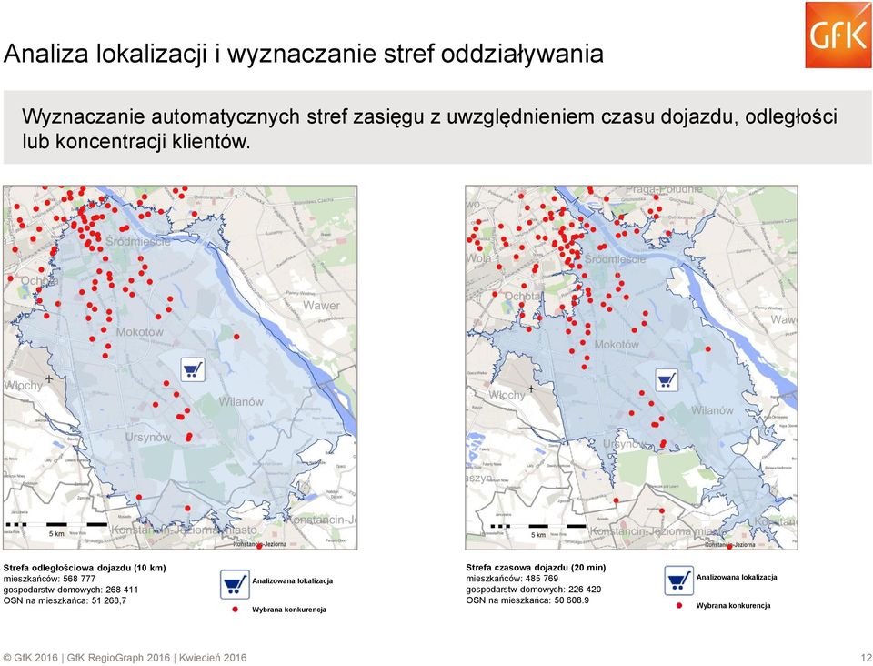 Strefa odległościowa dojazdu (10 km) mieszkańców: 568 777 gospodarstw domowych: 268 411 OSN na mieszkańca: 51 268,7 Analizowana