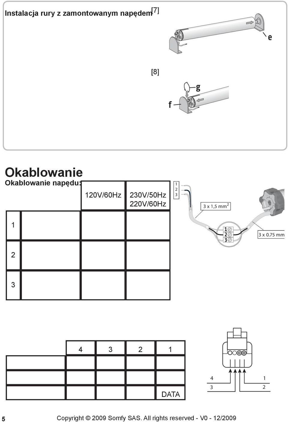 [8] g f Okablowanie Okablowanie napędu: 120V/60Hz 230V/50Hz 220V/60Hz 1 2 3 3 x 1,5 mm 2 1 Neutralny (N) Biały Niebieski 3 x 0.