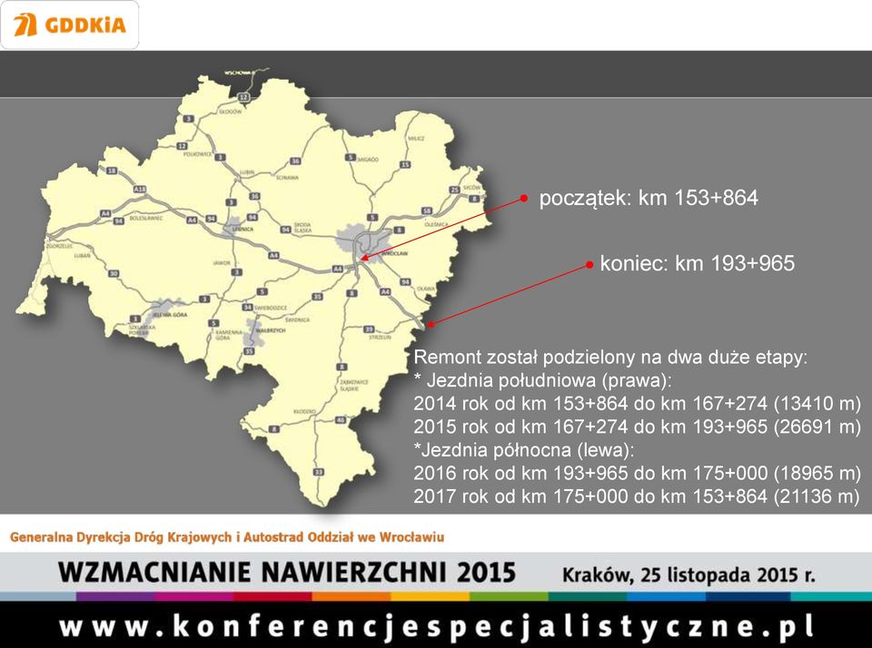 m) 2015 rok od km 167+274 do km 193+965 (26691 m) *Jezdnia północna (lewa): 2016