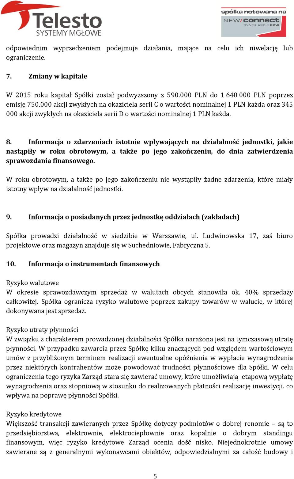 000 akcji zwykłych na okaziciela serii C o wartości nominalnej 1 PLN każda oraz 345 000 akcji zwykłych na okaziciela serii D o wartości nominalnej 1 PLN każda. 8.