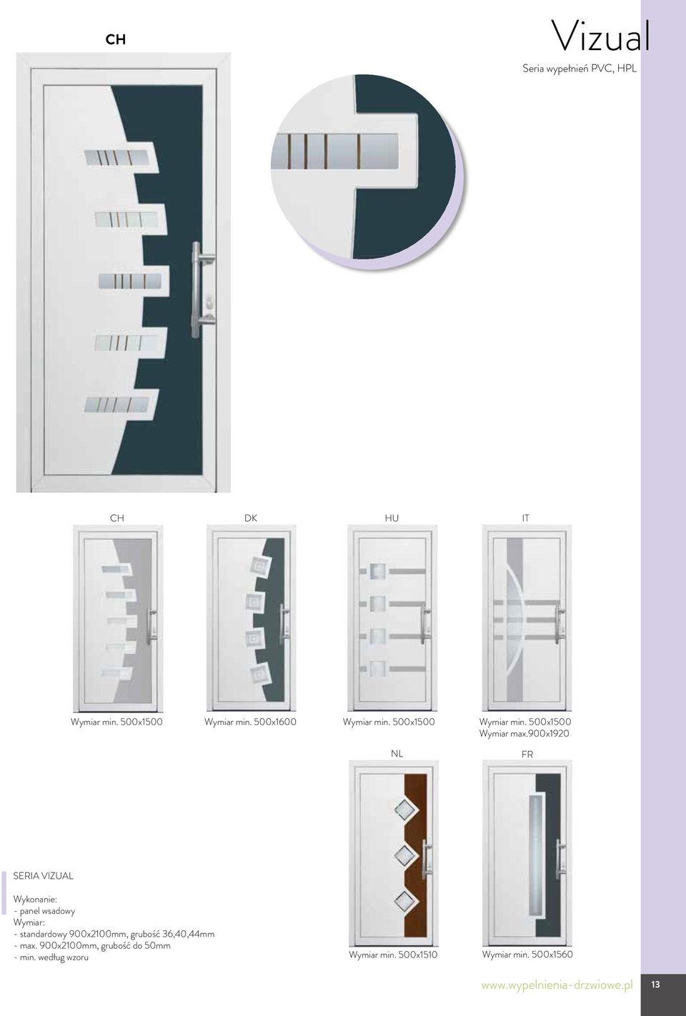 900x1920 NL FR SERIA VIZUAL Wykonanie: - panel wsadowy Wymiar: - standardowy 900x2100mm,