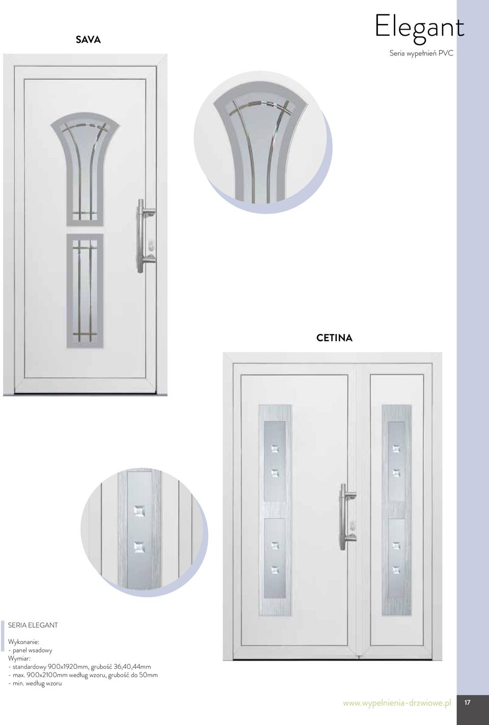 standardowy 900x1920mm, grubość 36,40,44mm - max.