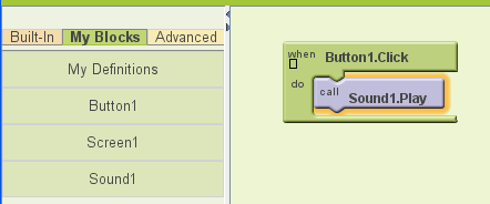 Odtwarzanie dźwięku Kliknij: Moje bloki > Dźwięk1 Wyciągnij blok: zrób Dźwięk1.