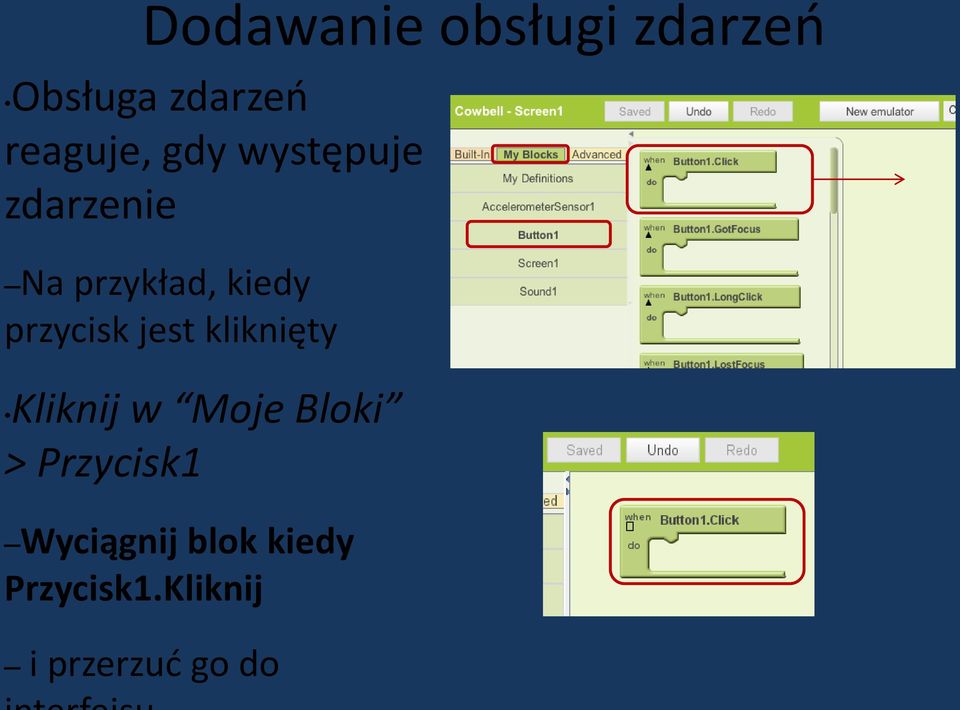 jest kliknięty Kliknij w Moje Bloki > Przycisk1