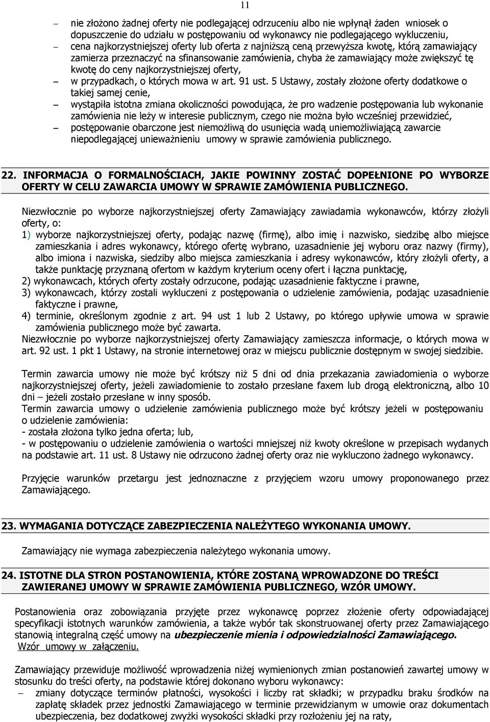 oferty, w przypadkach, o których mowa w art. 91 ust.