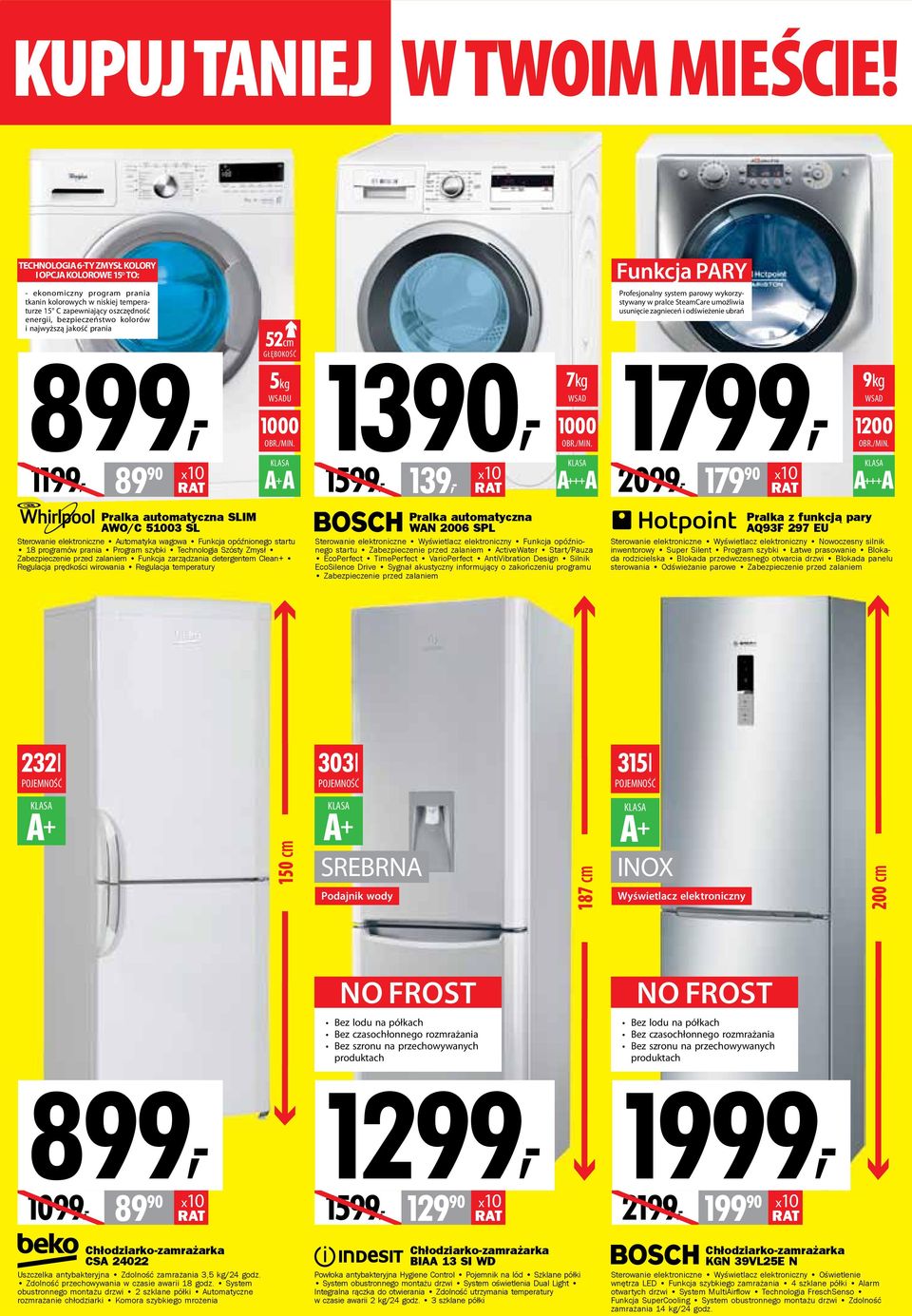 jakość prania 899, Pralka automatyczna SLIM AWO/C 51003 SL Sterowanie elektroniczne Automatyka wagowa Funkcja opóźnionego startu 18 programów prania szybki Technologia Szósty Zmysł Zabezpieczenie