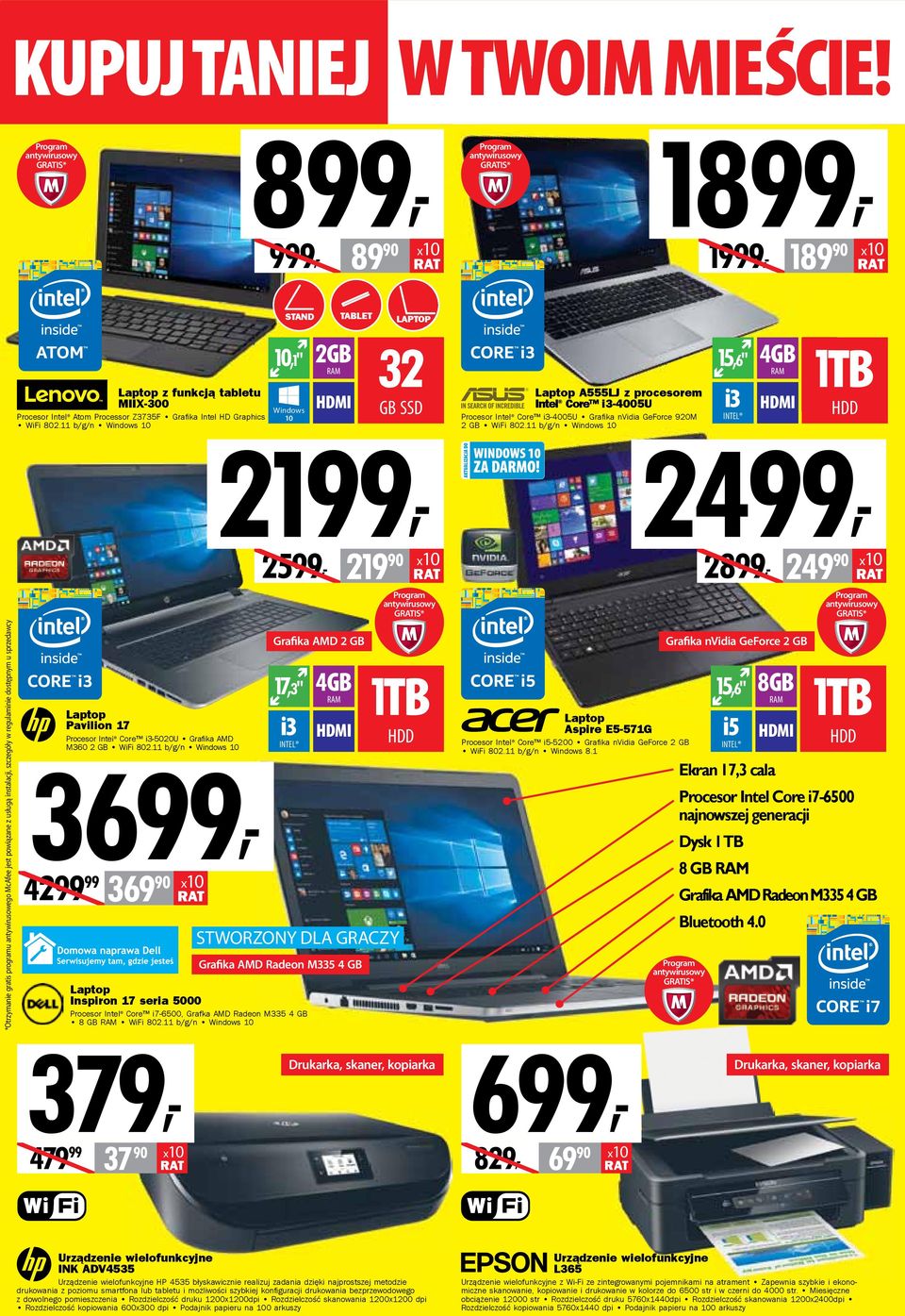 Laptop z funkcją tabletu MIIX-300 Procesor Intel Atom Processor Z3735F Grafi ka Intel HD Graphics WiFi 802.