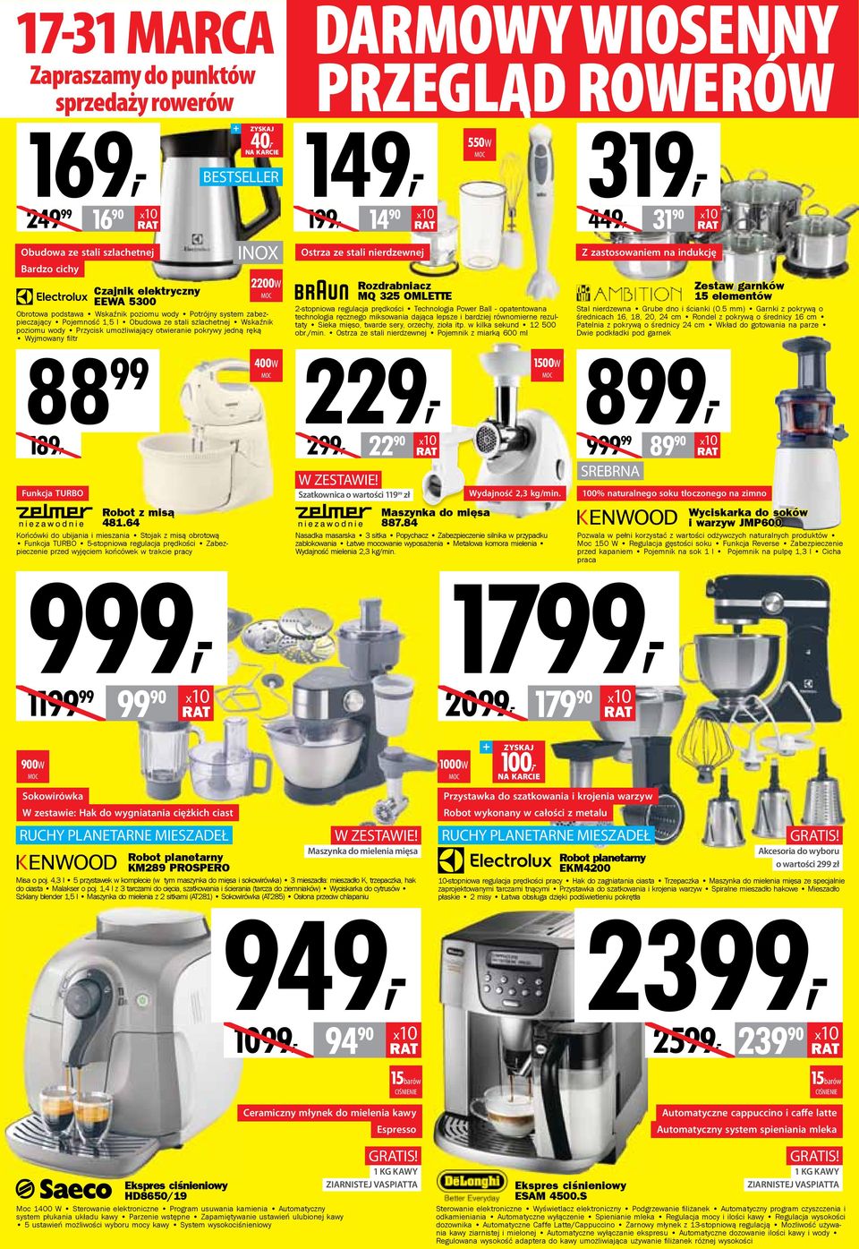 zestawie: Hak do wygniatania ciężkich ciast RUCHY PLANETARNE MIESZADEŁ NA KARCIE BESTSELLER INOX 2200W Ostrza ze stali nierdzewnej Szatkownica o wartości 119 99 zł Robot planetarny KM289 PROSPERO
