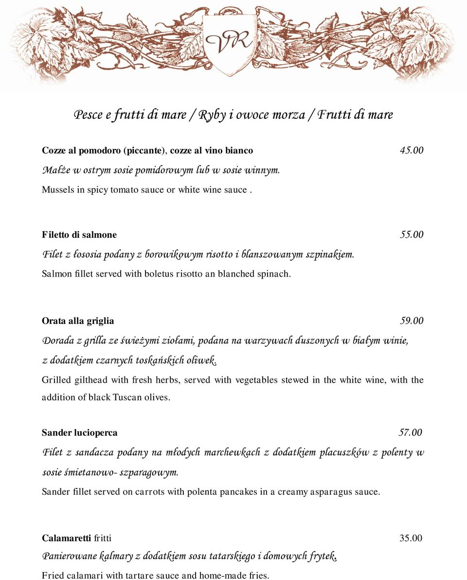 Salmon fillet served with boletus risotto an blanched spinach. Orata alla griglia 59.