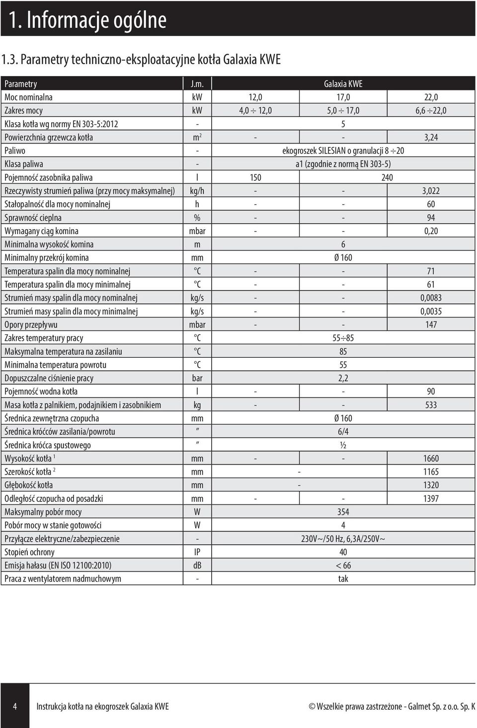 try techniczno-eksploatacyjne kotła Galaxia KWE Parame