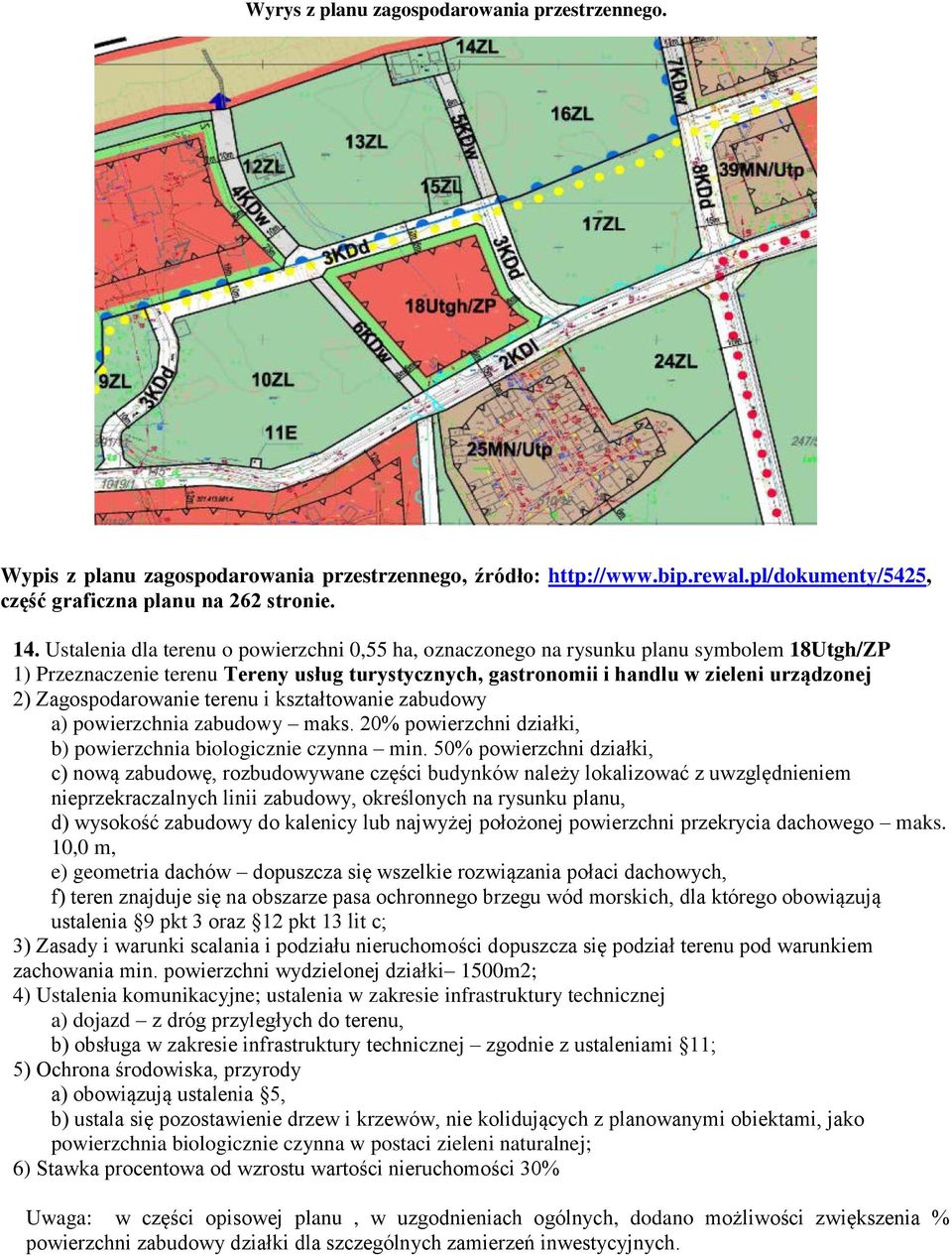 Zagospodarowanie terenu i kształtowanie zabudowy a) powierzchnia zabudowy maks. 20% powierzchni działki, b) powierzchnia biologicznie czynna min.