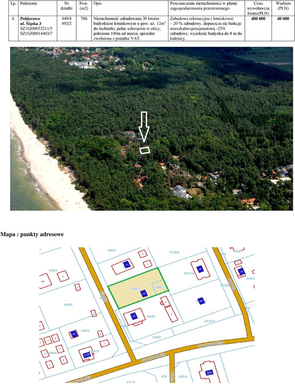 12m 2 do rozbiórki, pełne uzbrojenie w ulicy, położona 100m od morza, sprzedaż zwolniona z podatku VAT.