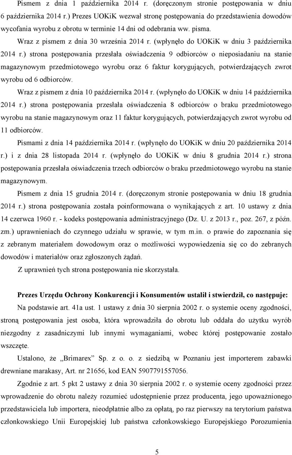 (wpłynęło do UOKiK w dniu 3 października 2014 r.