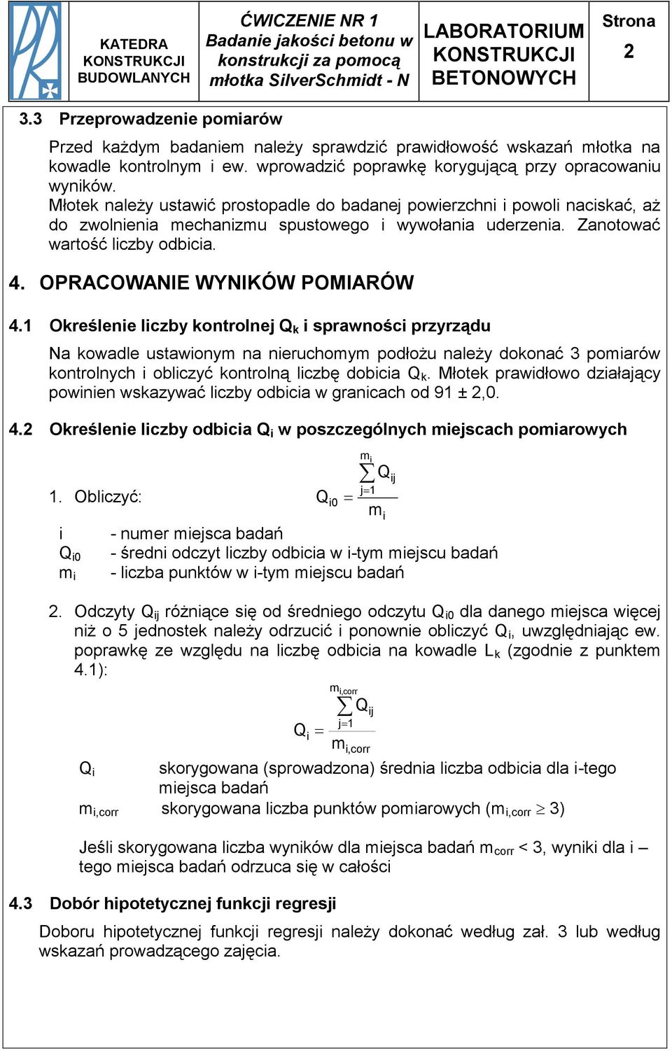 ĆWICZENIE NR 1 Badanie jakości betonu w konstrukcji za pomocą młotka  SilverSchmidt - N - PDF Darmowe pobieranie