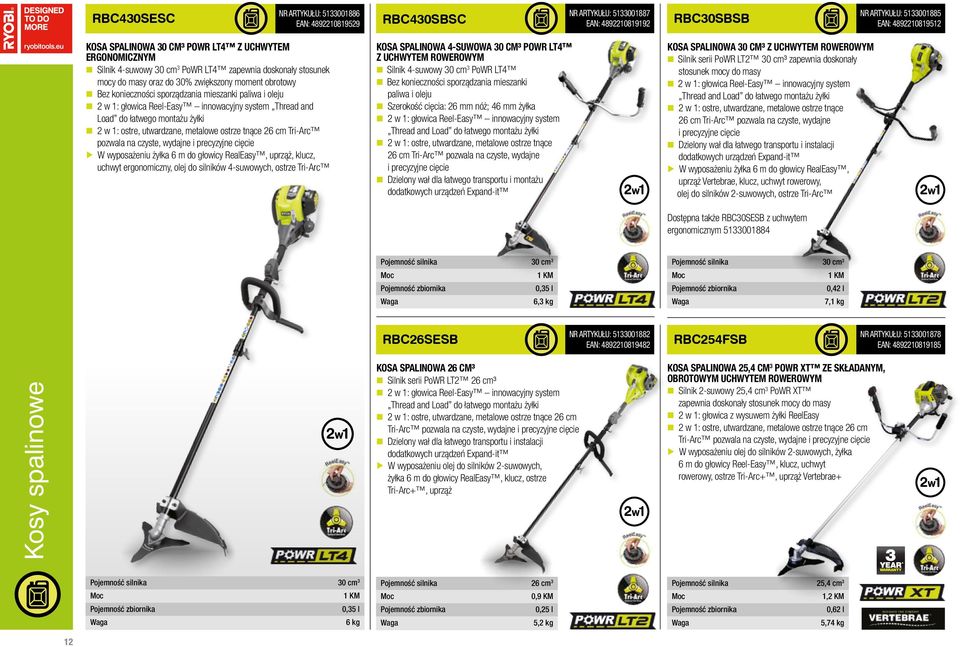 w 1: głowica Reel-Easy innowacyjny system Thread and Load do łatwego montażu żyłki n 2 w 1: ostre, utwardzane, metalowe ostrze tnące 26 cm Tri-Arc pozwala na czyste, wydajne i precyzyjne cięcie W