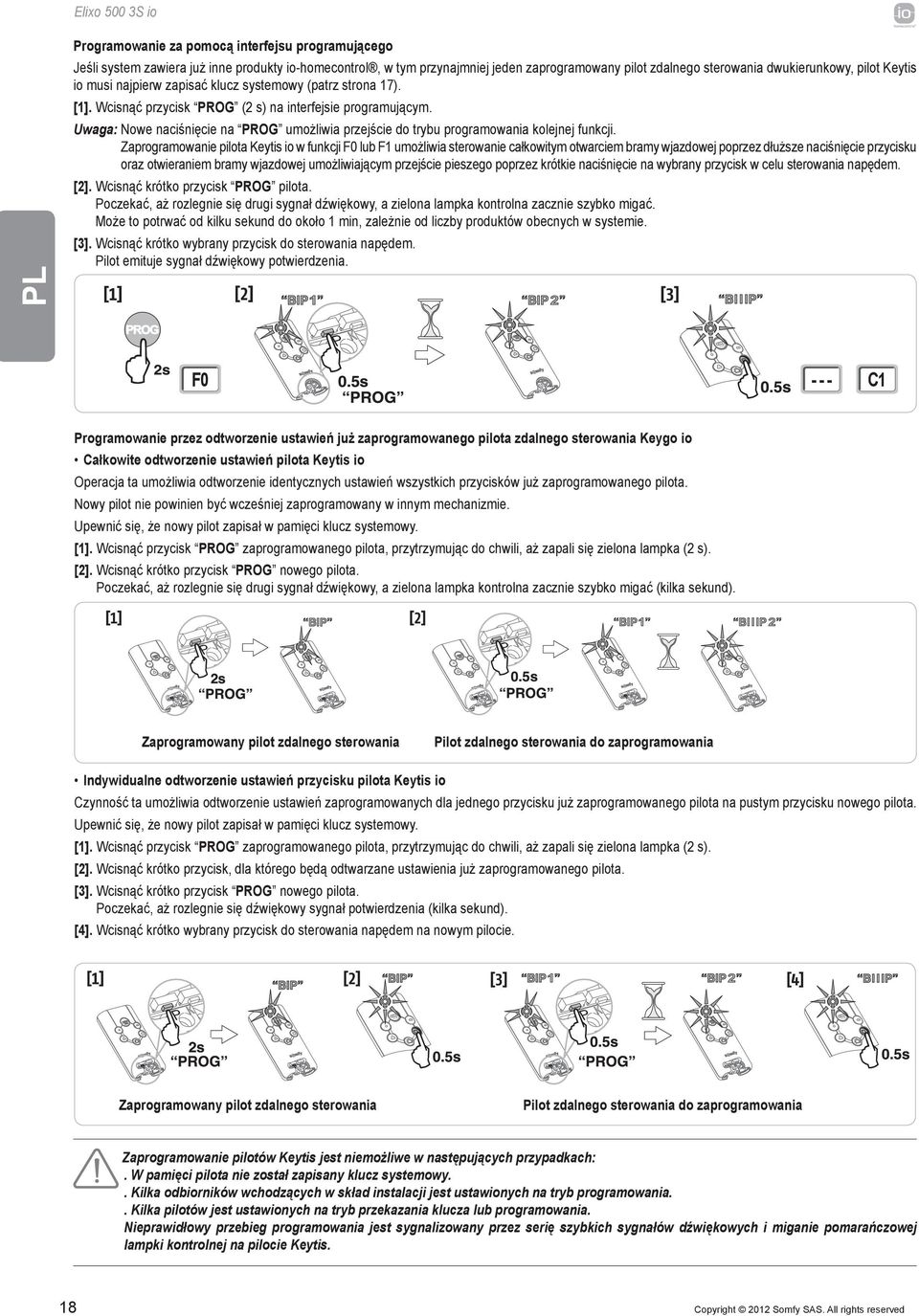 Uwaga: Nowe naciśnięcie na PROG umożliwia przejście do trybu programowania kolejnej funkcji.