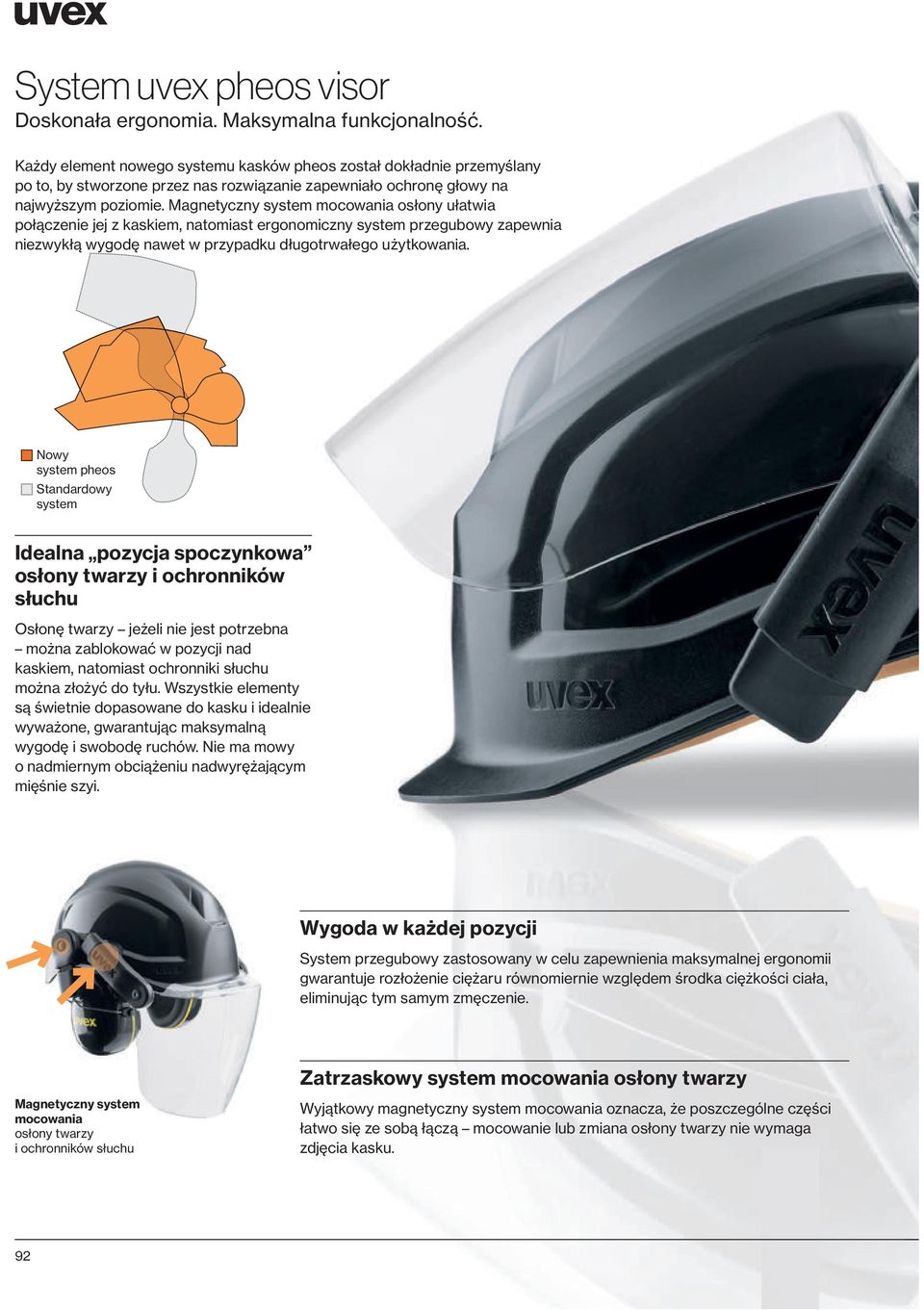 Magnetyczny system mocowania osłony ułatwia połączenie jej z kaskiem, natomiast ergonomiczny system przegubowy zapewnia niezwykłą wygodę nawet w przypadku długotrwałego użytkowania.