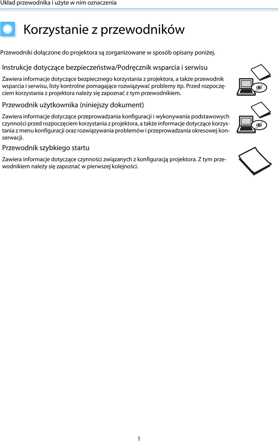 problemy itp. Przed rozpozęiem korzystania z projektora należy się zapoznać z tym przewodnikiem.