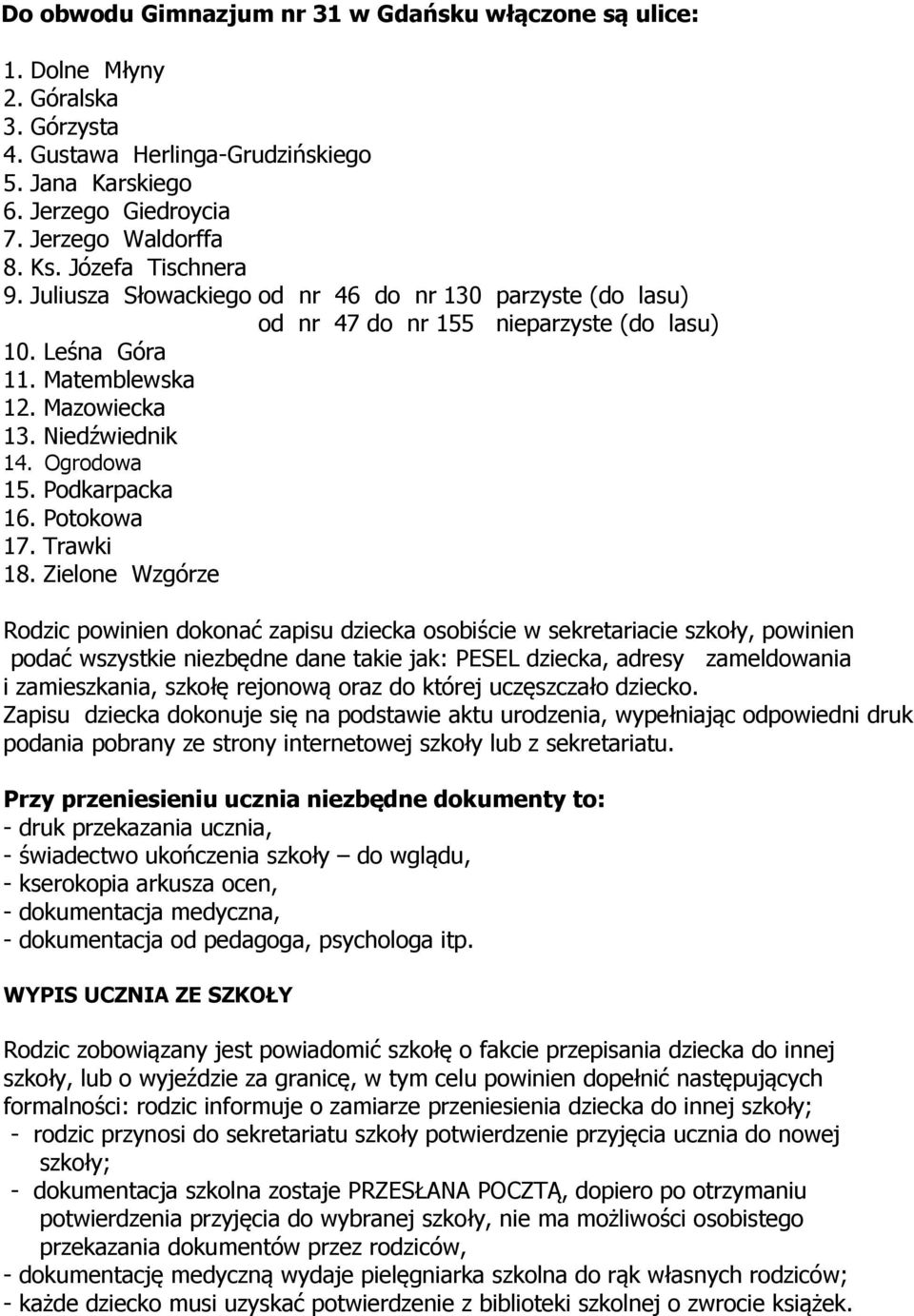 Podkarpacka 16. Potokowa 17. Trawki 18.