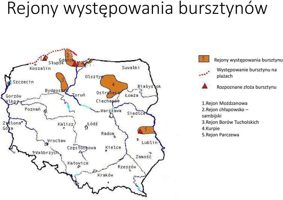 złoża bursztynu 1.Rejon Możdzanowa 2.