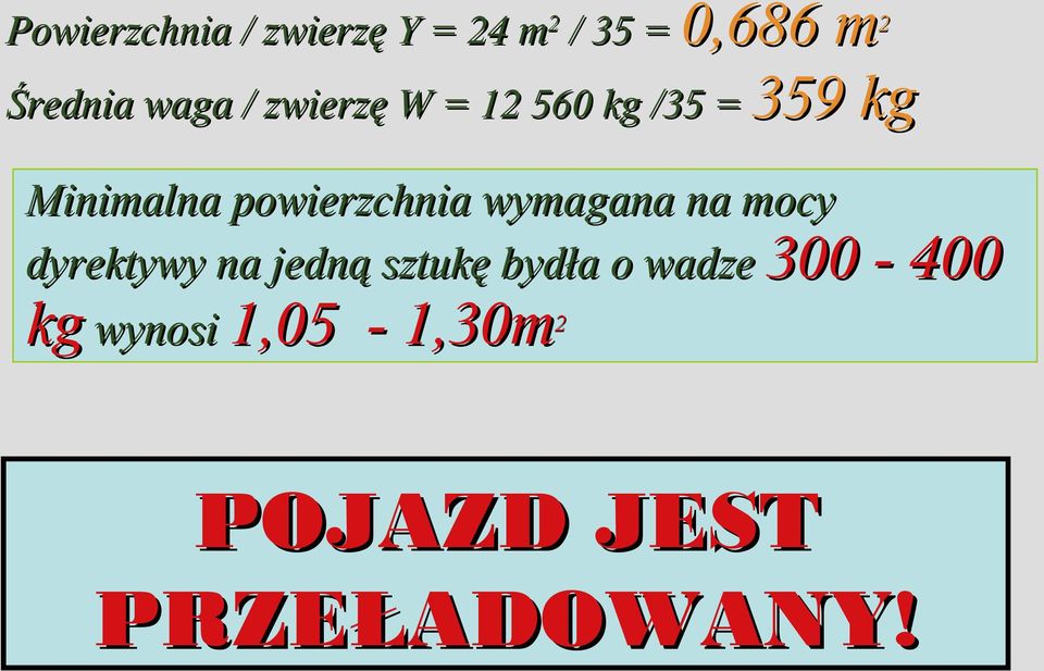 powierzchnia wymagana na mocy dyrektywy na jedną sztukę