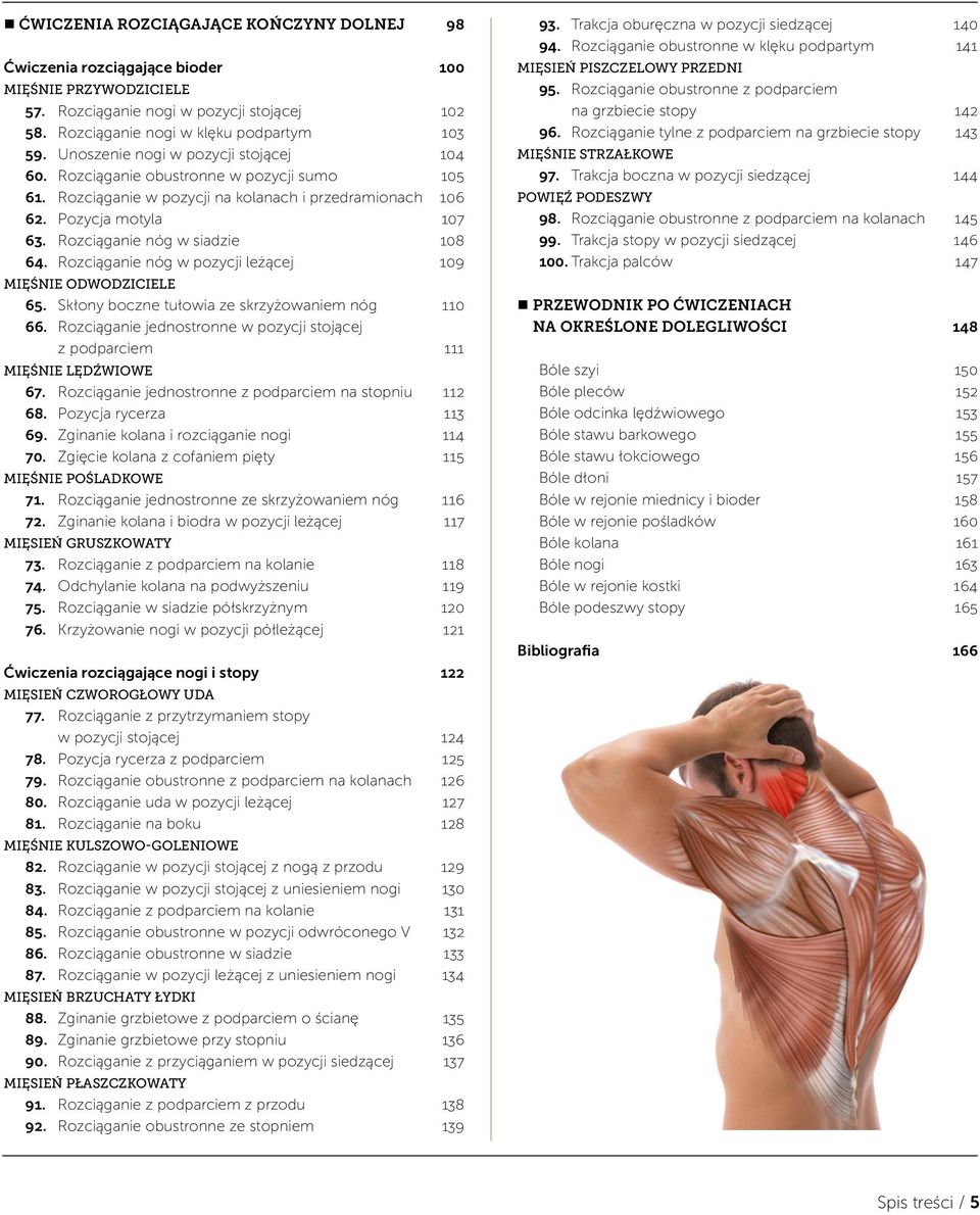 Rozciąganie nóg w siadzie 108 64. Rozciąganie nóg w pozycji leżącej 109 MIĘŚNIE ODWODZICIELE 65. Skłony boczne tułowia ze skrzyżowaniem nóg 110 66.