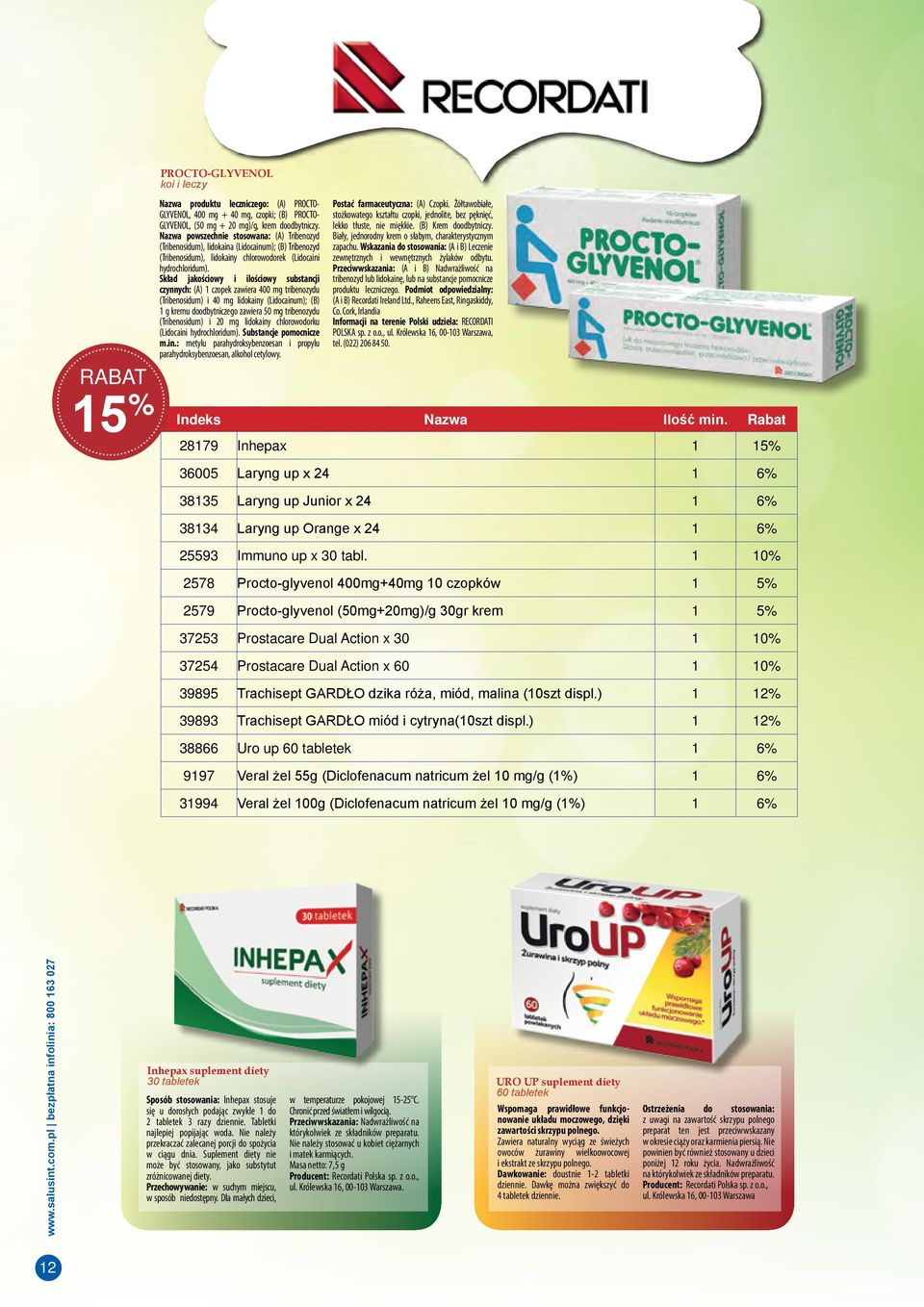 Skład jakościowy i ilościowy substancji czynnych: (A) czopek zawiera 400 mg tribenozydu (Tribenosidum) i 40 mg lidokainy (Lidocainum); (B) g kremu doodbytniczego zawiera 0 mg tribenozydu