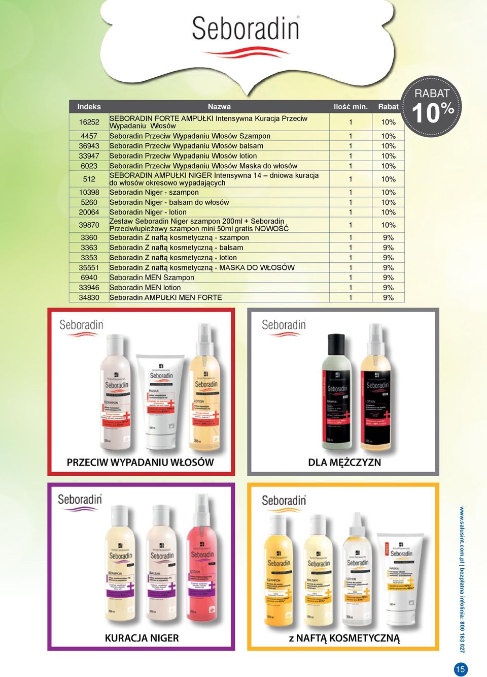 szampon 0% 260 Seboradin Niger - balsam do włosów 0% 20064 Seboradin Niger - lotion 0% 39870 Zestaw Seboradin Niger szampon 200ml + Seboradin Przeciwłupieżowy szampon mini 0ml gratis NOWOŚĆ 0% 3360