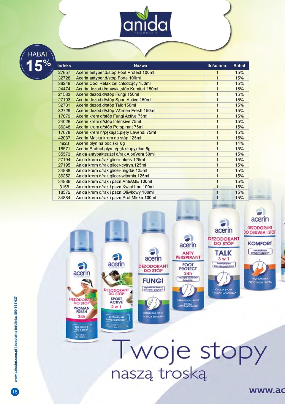 d/stóp Women Fresh 0ml % 7679 Acerin krem d/stóp Fungi Active 7ml % 24026 Acerin krem d/stóp Intensive 7ml % 36248 Acerin krem d/stóp Perspirant 7ml % 7678 Acerin krem n/pękając.