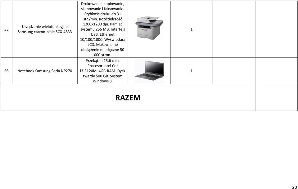 Pamięć systemu 56 MB. Interfejs USB. Ethernet 0/00/000. Wyświetlacz LCD.